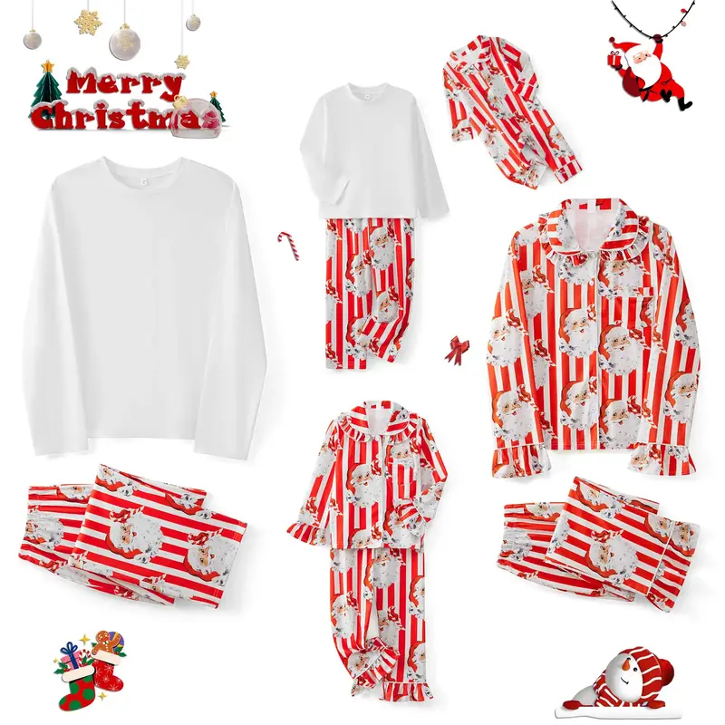 Christmas Family Pajamas Matching Set Stripes Santa Claus Long Sleeve Shirt with Pants Sleepwear for Baby Girls Boys Loungewe...