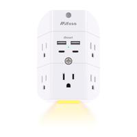 Fathersdaygift MIFASO 9-in-1 Smart Night Light Wall Outlet Extender with 5 AC Outlets, 2 USB-A, 2 USB-C Ports, Surge Protecti...