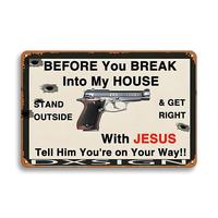 Before You Break Into My House Lettering Iron Sign, 1 Count Funny Letter & Gun Pattern Decor, Wall Hanging Metal Plaque for H...