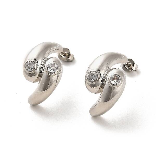 Teardrop Rack Plating Brass Micro Pave Clear Cubic Zirconia Stud Earrings