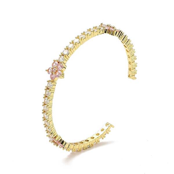 Cubic Zirconia Flower Open Cuff Bangles