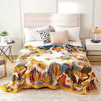 Boho Large Throw Blanket for Bed Couch，100% Cotton Gauze Fall Blankets Home Decor Soft Lightweight for Sofa Quilt with Flor...