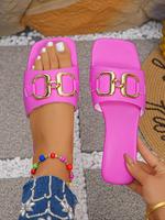Women's Fashionable Plain Color Square Toe Slide Sandals, Sandals For Summer, Fashionable Shoes for Daily Wear, Girl