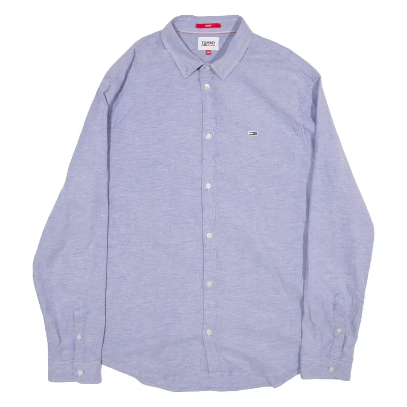 TOMMY JEANS Slim Fit Mens Plain Shirt Purple Long Sleeve 2XL
