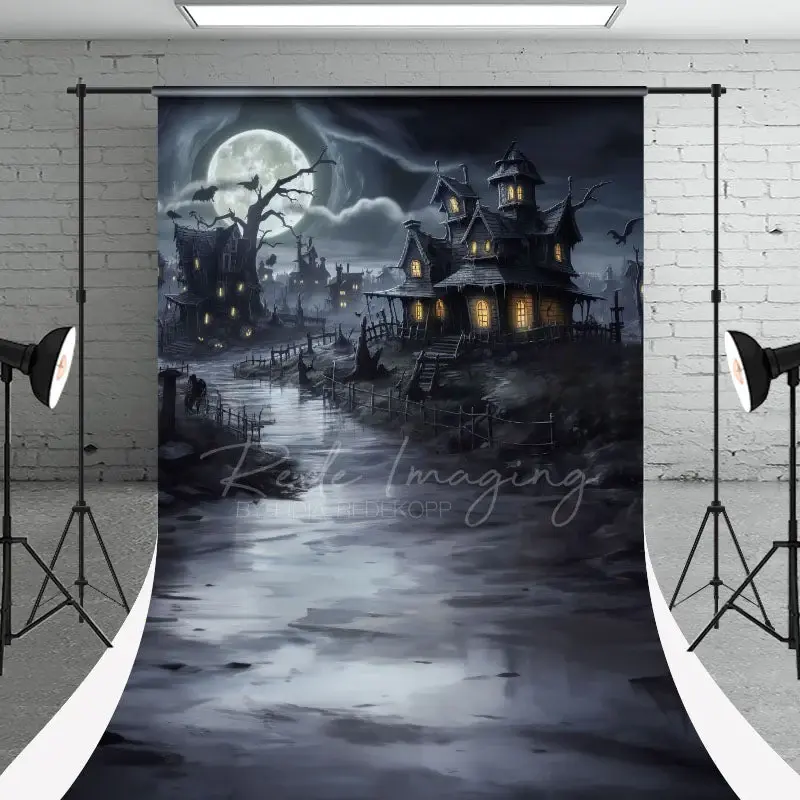 Moon Black Haunted House Halloween Photo Backdrop - Aperturee