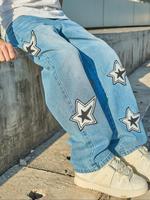 Men's Star Print Straight Leg Jeans, Loose Casual Comfy Denim Pants for Daily Wear, Fashion Men's Oversize Bottoms for All Se...