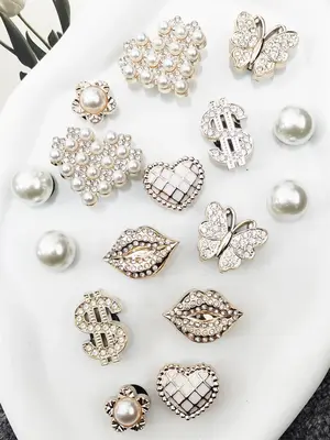 Faux Pearl & Rhinestone Decorated Shoe Charms, Elegant Butterfly & Heart Design Shoe Decoration Charms, Fashionable Shoes Dec...