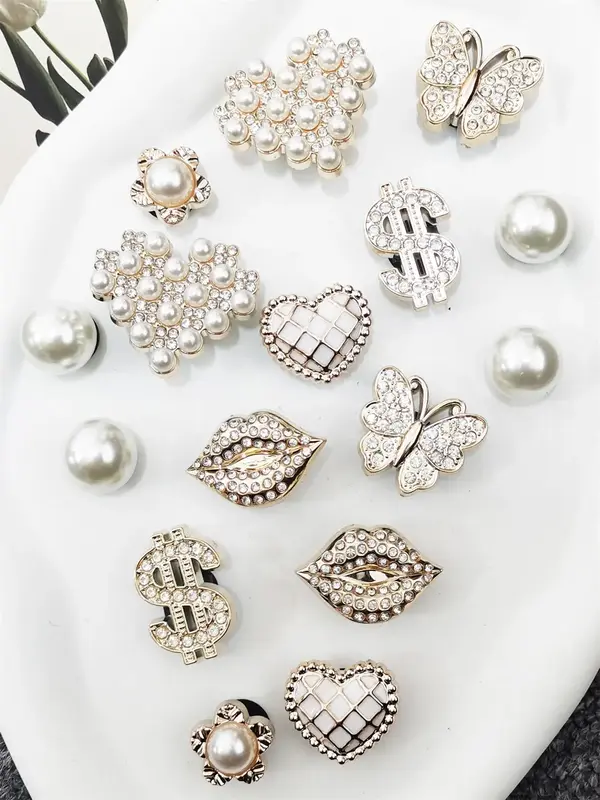 Faux Pearl & Rhinestone Decorated Shoe Charms, Elegant Butterfly & Heart Design Shoe Decoration Charms, Fashionable Shoes Dec...