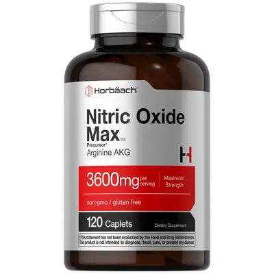 Horbäach Nitric Oxide Max 3600mg | 120 Caplets | with Arginine AAKG for Men and Women | Vegetarian, Non-GMO, & Gluten Free P...