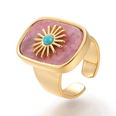 Natural Rhodochrosite & Turquoise Cuff Rings