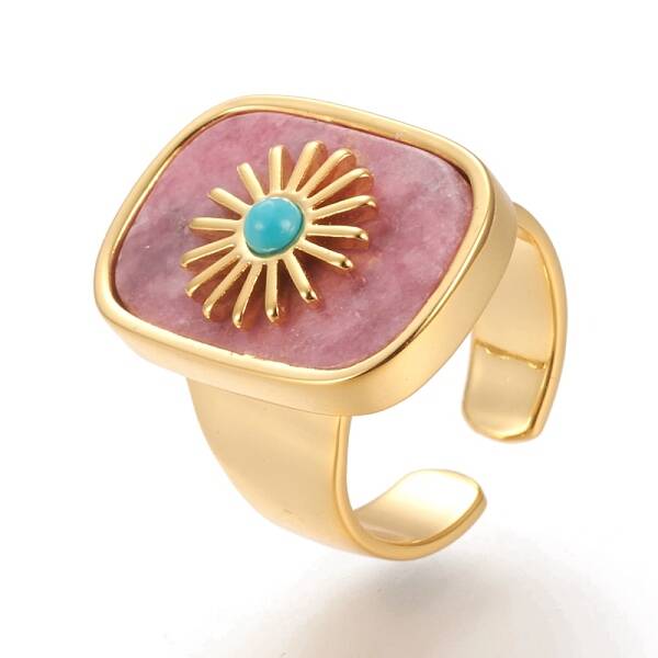 Natural Rhodochrosite & Turquoise Cuff Rings