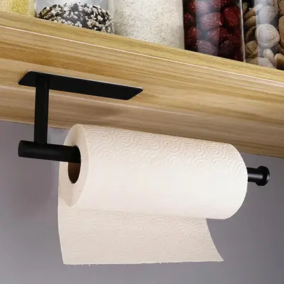 Wall Mounted Paper Towel Holder, 1 Count Punch Free Kitchen & Bathroom Organizer for Rolls Paper, Plastic Wrap & Towels Stora...