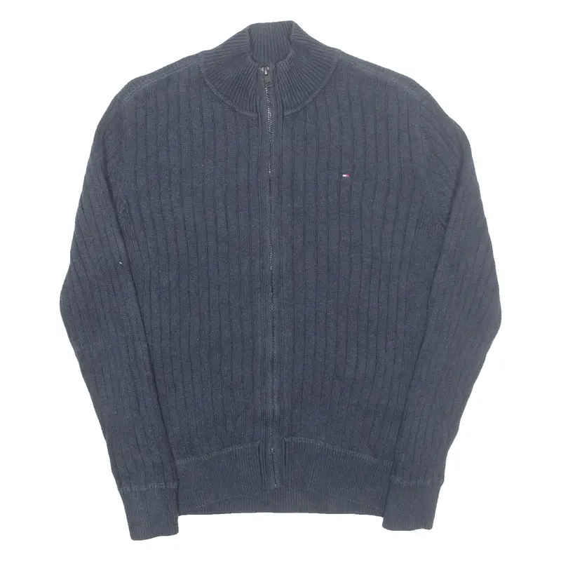 TOMMY HILFIGER Boys Cardigan Blue High Neck Tight Knit L