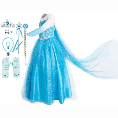 Princess Elsa Costume for Girls with Sparkling Rhinestones and Accessories for Dress-Up