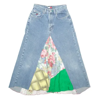 TOMMY HILFIGER Womens A-Line Skirt Blue Midi Denim Floral XS