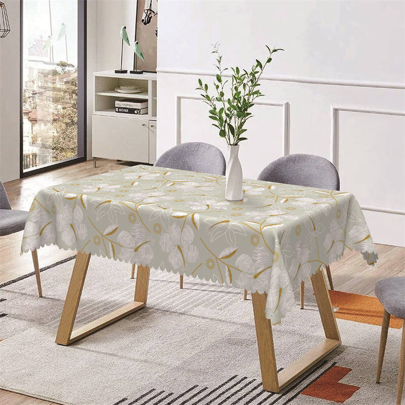 Golden White Flower Light Green Rectangle Tablecloth - Aperturee