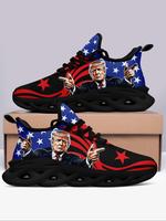 Men's Flag & President Print Lace Up Front Sneakers, Casual Comfortable Breathable Sports Running Shoes, Male All-match Round...