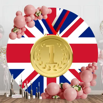 Round Blue Red Uk Flag Gold Metal Sports Backdrop