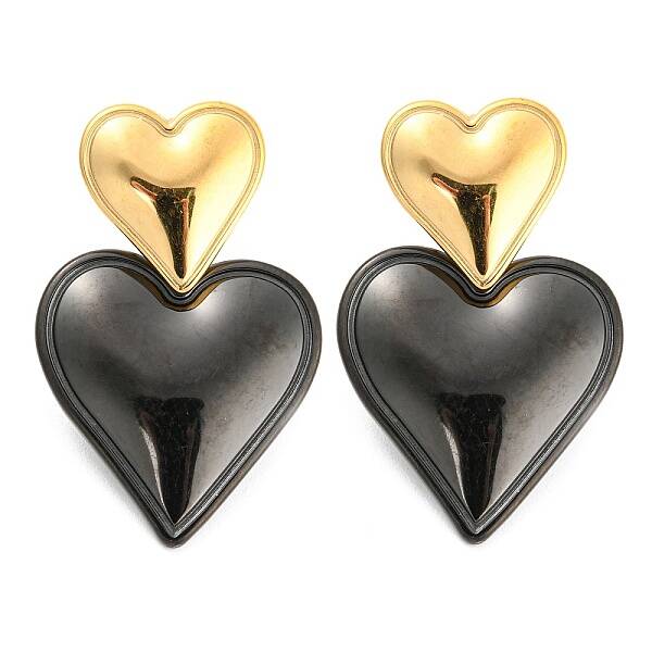 304 Stainless Steel Double Heart Dangle Stud Earrings for Women