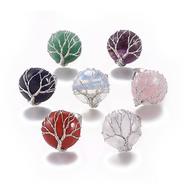 Adjustable Natural & Synthetic Mixed Stone Finger Rings