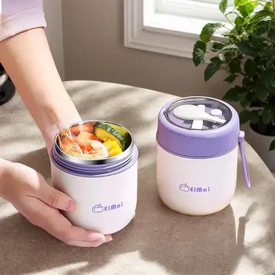 500ml Portable Soup Box with Spoon, 1/2 Counts Lunch Box with Lid, Ideal for Home, Office, School, and Outdoor Camping, Enhan...