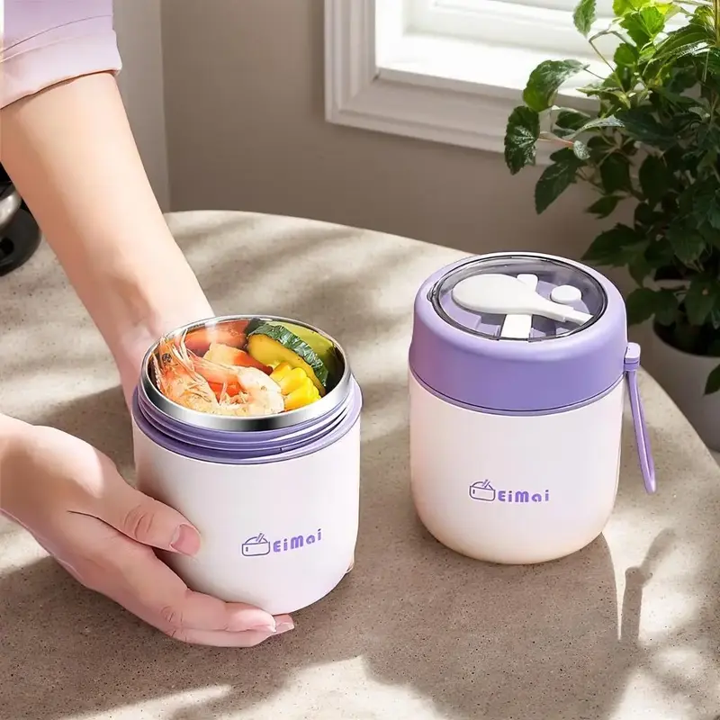 500ml Portable Soup Box with Spoon, 1/2 Counts Lunch Box with Lid, Ideal for Home, Office, School, and Outdoor Camping, Enhan...