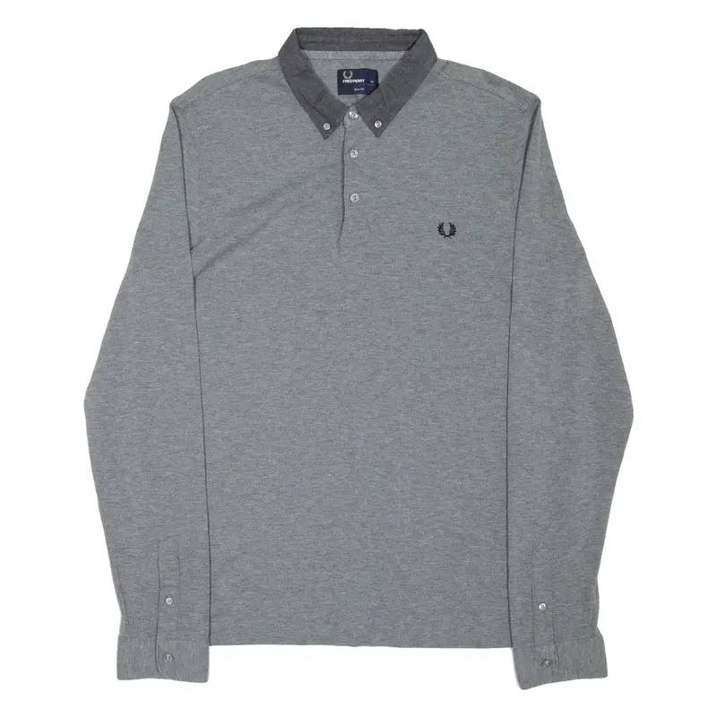 FRED PERRY Slim FIt Mens Polo Shirt Grey Long Sleeve XL