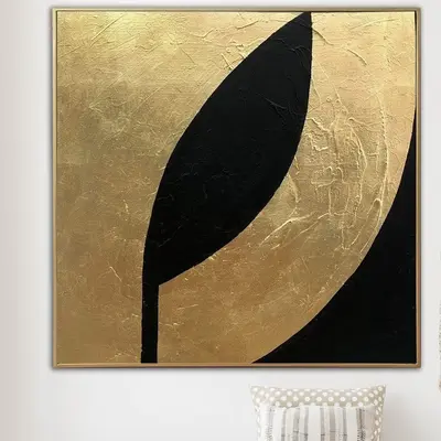 Abstract Black Painting on Canvas Gold Wall Art Gold Leaf Art Heavy Textured Artwork Black and Gold Painting Luxury Wall Art ...