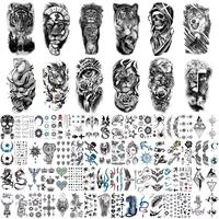 76 Large Black Temporary Tattoo Stickers, Forearm Designs Including Tribal Wolves, Tigers, Lions, Snakes, Skulls, Halloween T...