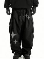 Men's Star Print Drawstring Waist Cargo Pants, Casual Loose Fit Comfy Pocket Wide Leg Trousers for Daily Wear, Fashion Men's ...