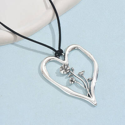 Birth Flower Heart Zinc Alloy Pendant Black Faux Suede Cord Necklaces for Women