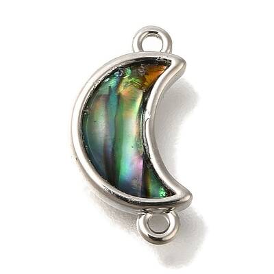 Brass Pave Natural Paua Shell Crescent Moon Links Connector Charms