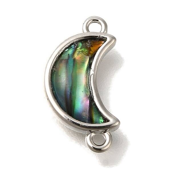 Brass Pave Natural Paua Shell Crescent Moon Links Connector Charms