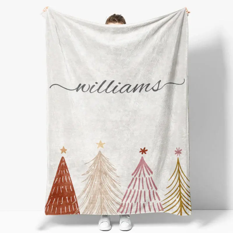 Xmas Tree Painting Beige Custom Christmas Blanket - Aperturee