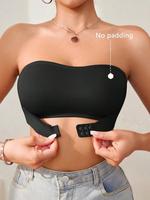 Women's Solid Wireless Strapless Bra, Front Closure Buckle Design Push Up Bra, Soft Comfortable Breathable Lingerie for Daily...