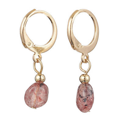Natural Strawberry Quartz Beads Hoop Earrings for Women
