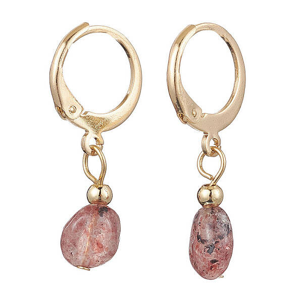 Natural Strawberry Quartz Beads Hoop Earrings for Women