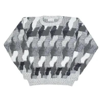 PROTEGE Mens Patterned Jumper Grey Crazy Pattern 90s Tight Knit M