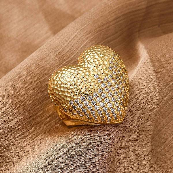 Brass Micro Pave Cubic Zirconia Adjustable Open Cuff Rings for Women