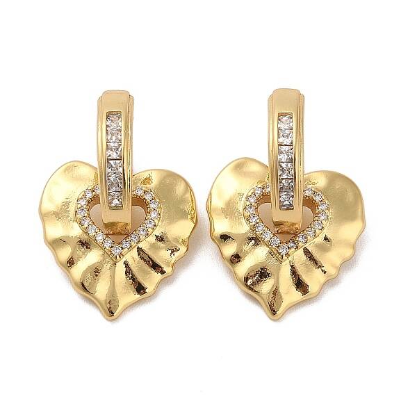 Brass Micro Pave Cubic Zirconia Dangle Hoop Earrings
