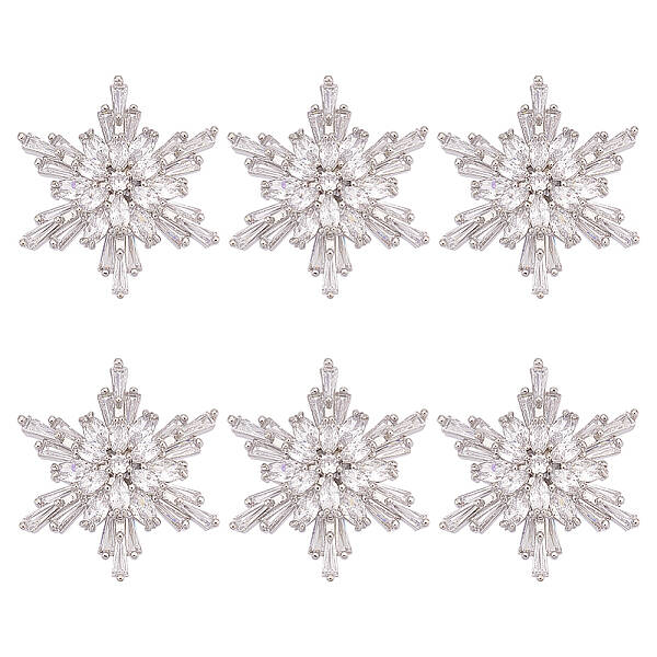 6Pcs 1-Hole Brass Micro Pave Clear Cubic Zirconia Shank Buttons