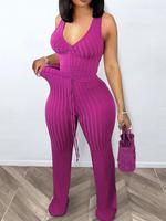 Fall Women's Solid Ribbed Ruched Drawstring Crop Tank Top & High Waist Pants Set, Casual Comfort Sleeveless Deep V Neck Top &...
