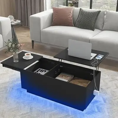 Lift Top Coffee Table with Charging Station LED 21.65\