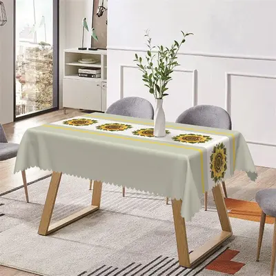 Yellow Floral Green Simple Rectangle Tablecloth - Aperturee