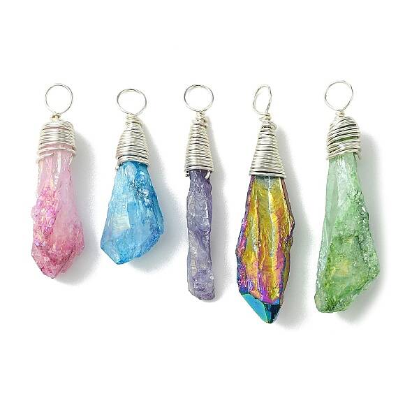5Pcs Electroplated Natural Quartz Pendants