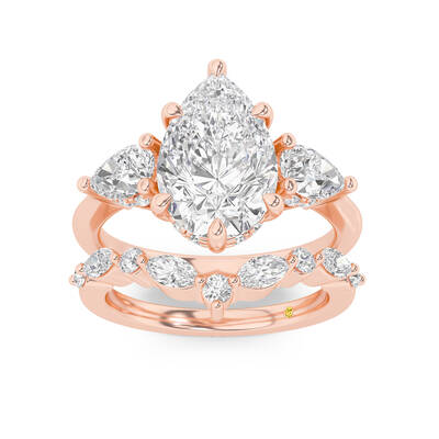 Celestia Lab Grown Pear Shaped Diamond Engagement Ring with The Angelina Wedding Band | 14K Rose Gold 3 1/2 ct. tw.