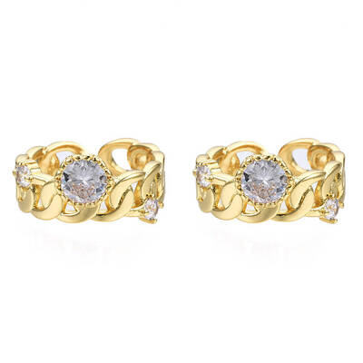 Cubic Zirconia Curb Chains Shape Open Cuff Ring
