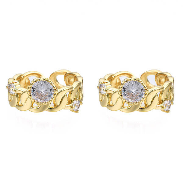 Cubic Zirconia Curb Chains Shape Open Cuff Ring