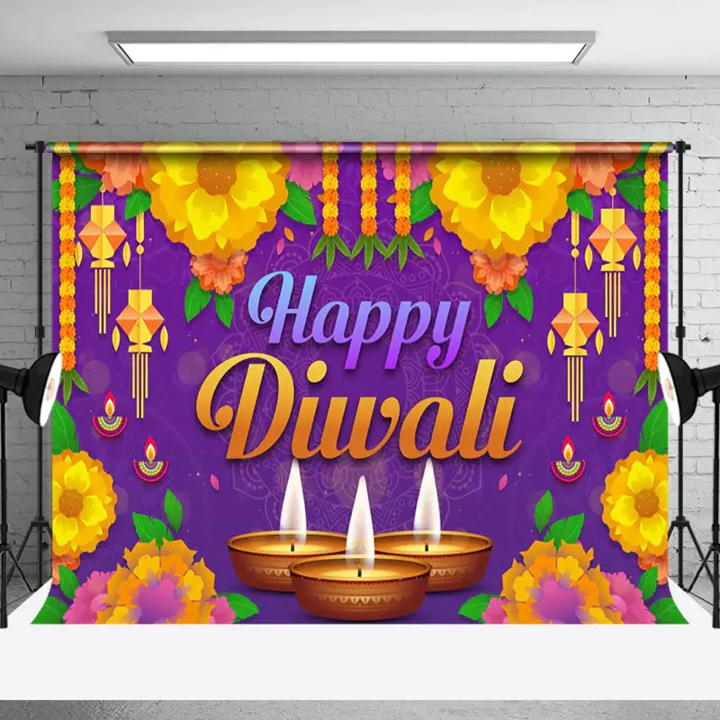 Aperturee Purple Mandala Lantern Candlelit Diwali Backdrop - Aperturee
