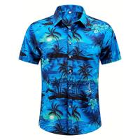 New Tropical Print Short Sleeve Lapel Shirt - Comfortable Polyester Fabric, Regular Fit, Slight Stretch, Woven, Party Style -...